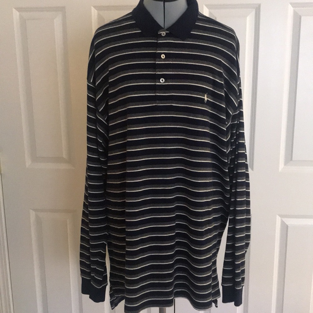 Ralph Lauren Polo Golf Striped Polo Shirt Navy Blue Gray White Men’s XXL 2XL